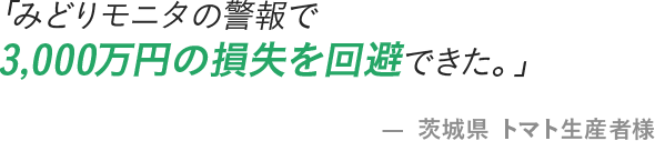 「みどりモニタの警報で3,000万円の損失を回避できた。」- 茨城県 トマト生産者様